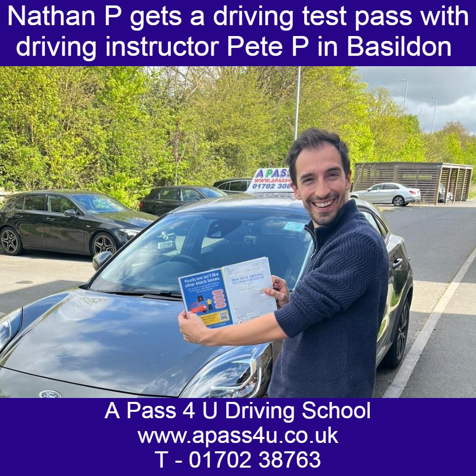 After regular driving lessons Nathan P gets a pass with Pete P in Basildon. Manual and automatic driving lessons available.