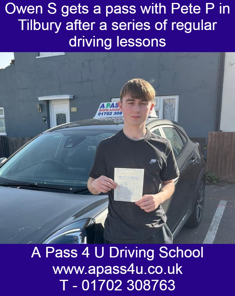 Regular driving lessons get a pass for Owen S in Thurrock with driving instructor Pete P. Driving instructors get real results in Thurrock.