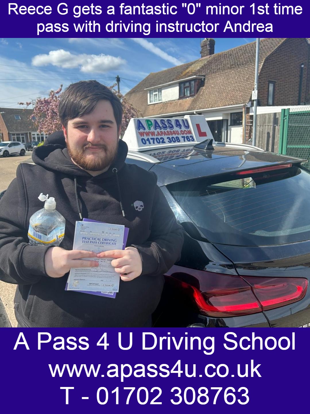 A perfect drive for Reece G and it was 1st time after learning to drive with Andrea W in Southend on Sea, Essex. A perfect driving test!