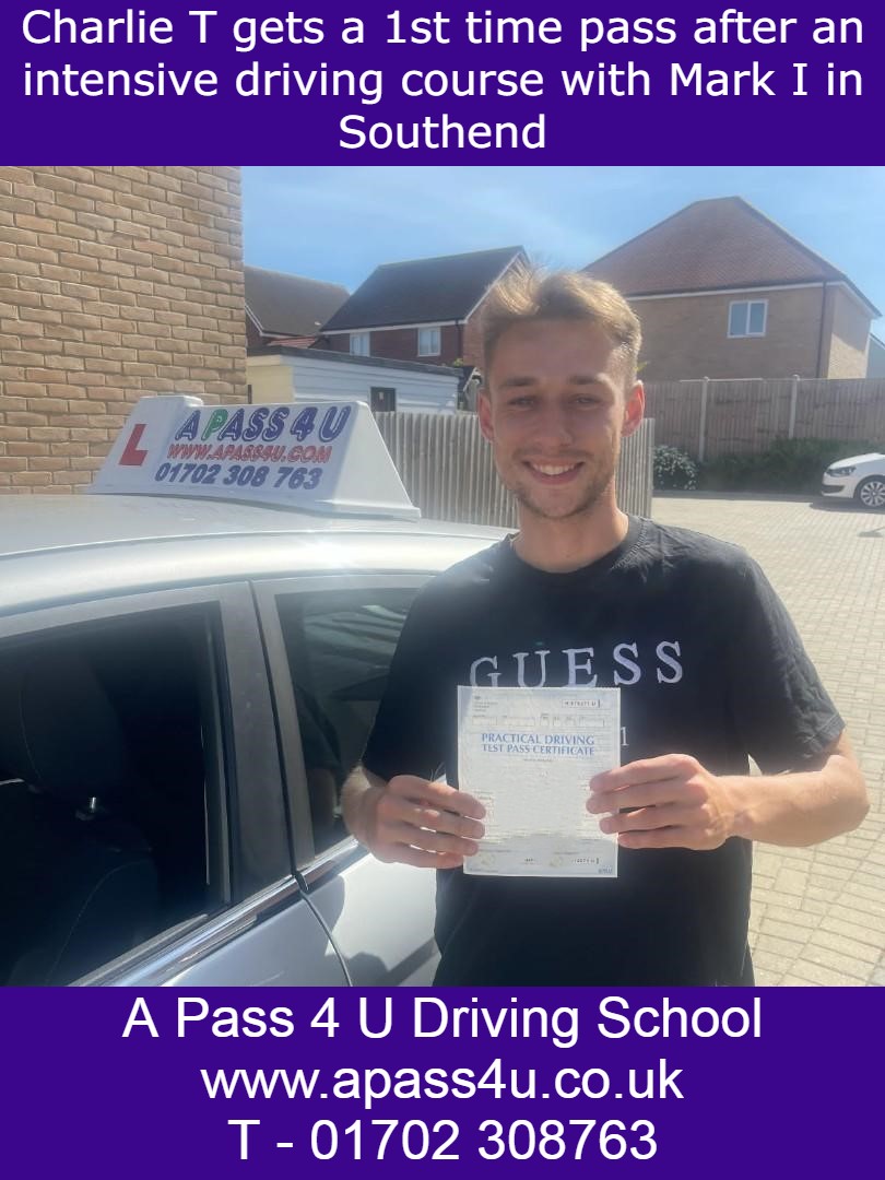 One Week driving course gets results for Charlie T in Southend on Sea with driving instructor Mark I. Courses across Essex available.