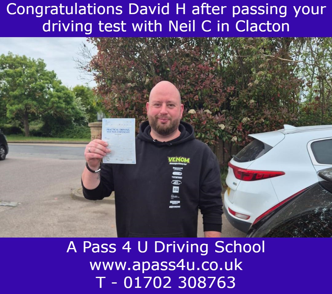 David H gets a pass in Clacton after his driving course with Neil C. Driving courses available across Colchester and Clacton on Sea, Essex.