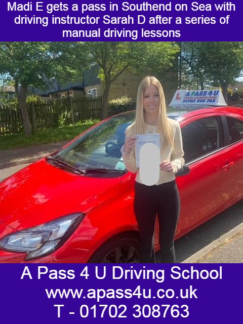 Madi gets a pass with driving instructor Sarah D in Southend on Sea, Essex. driving lessons available all over Essex.