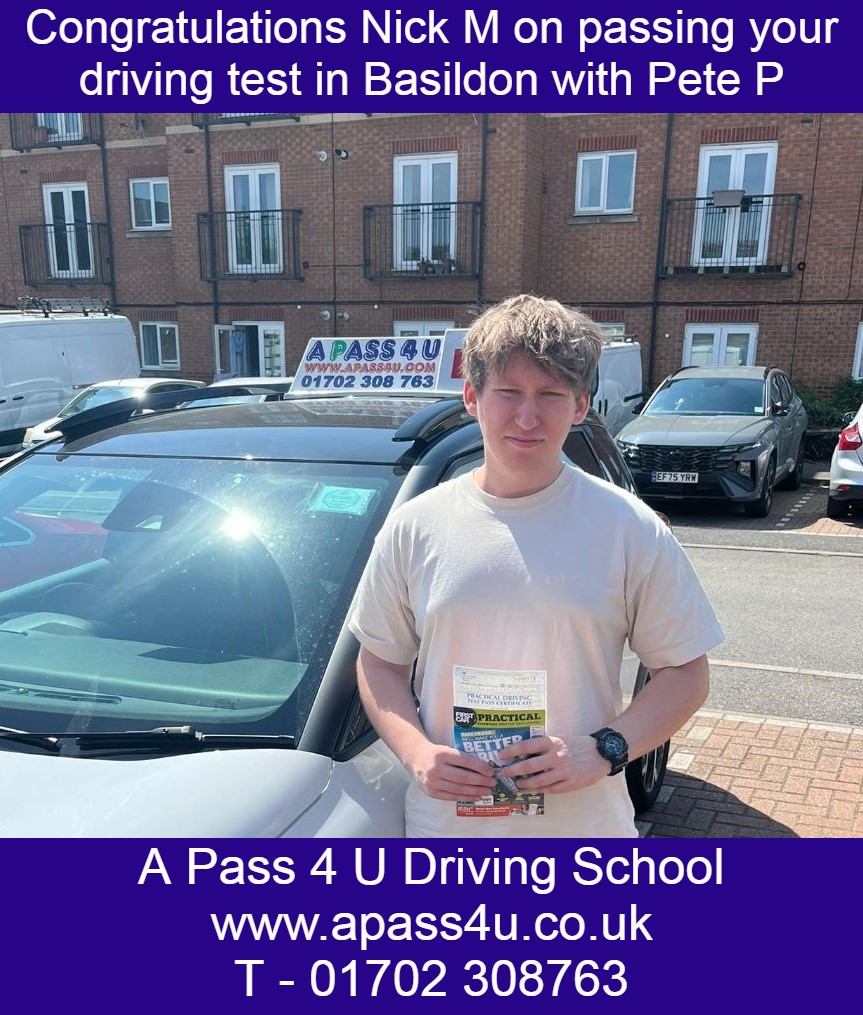 Nick M gets a pass with Pete P after a short driving course in Basildon. Driving lessons and driving courses across Essex.