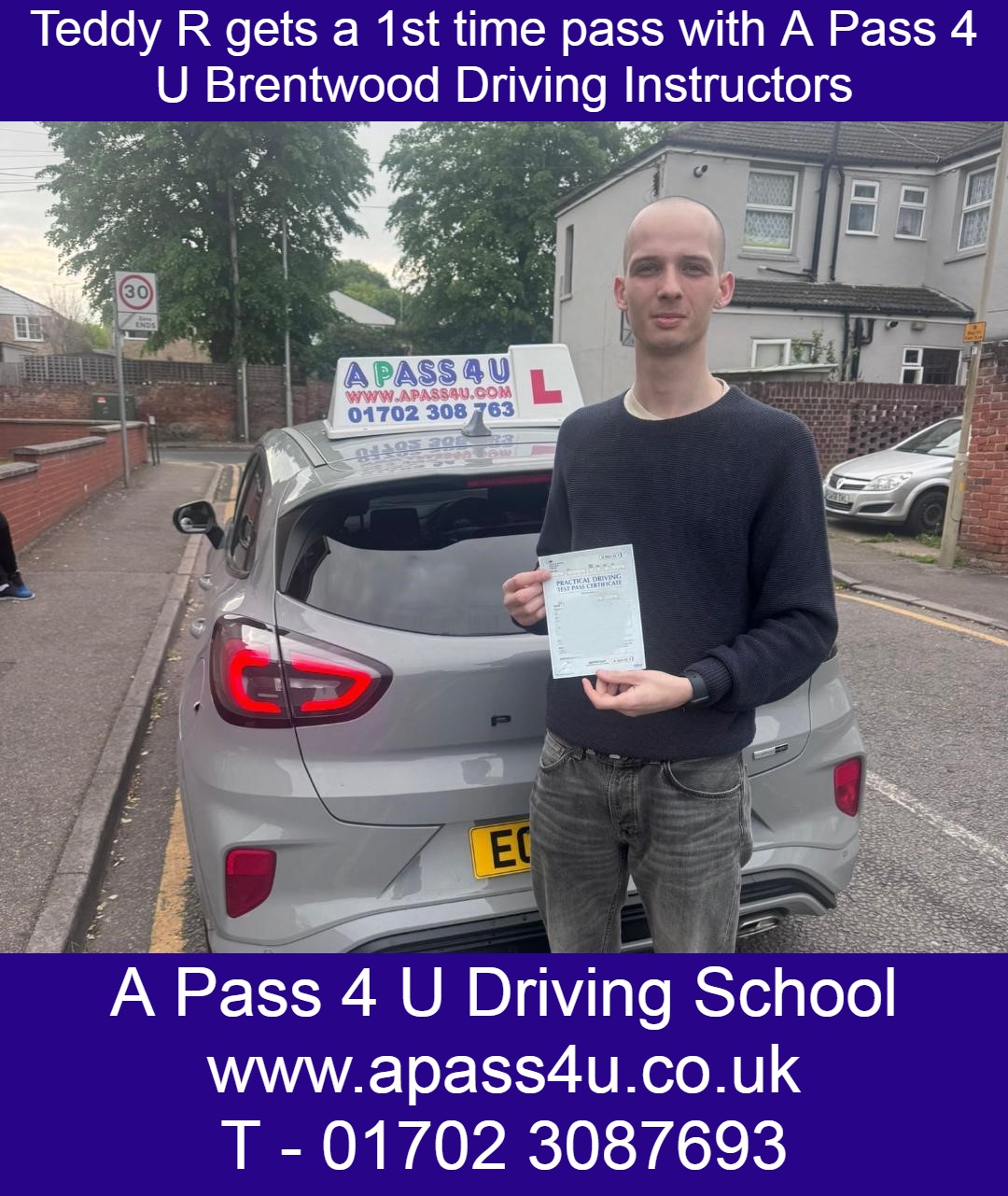 Teddy R gets a 1st time pass in Brentwood on his driving course with A Pass 4 U Driving School. A great result!