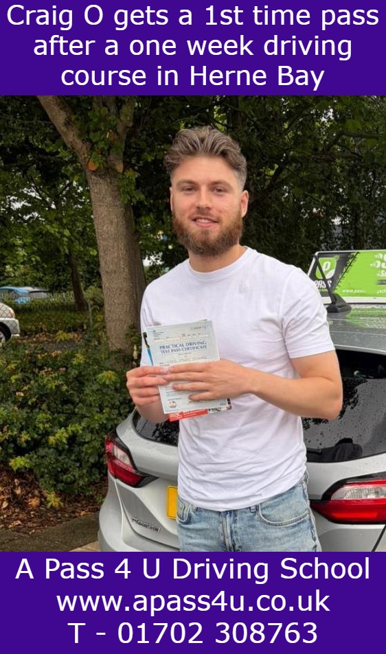 Craig O gets a 1st time pass in Herne Bay with James B after a one week intensive driving course. Driving Courses available now.