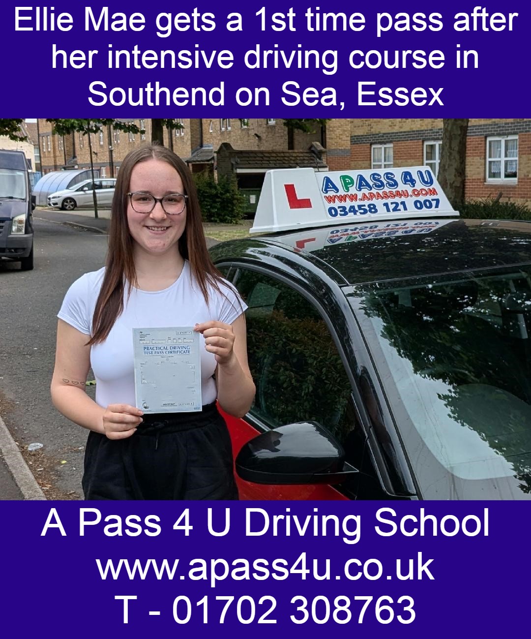 Ellie-Mae J gets a 1st time pass after her intensive driving course with Mike P in Southend on Sea, Essex. Driving Courses available!