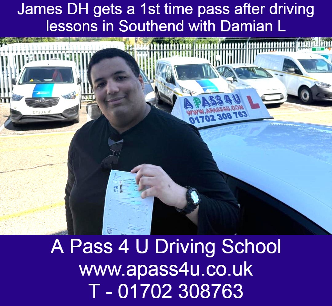 James DH gets a 1st time pass after driving lessons with our driving instructor Damian L in Southend on Sea, Essex. Driving Lessons available