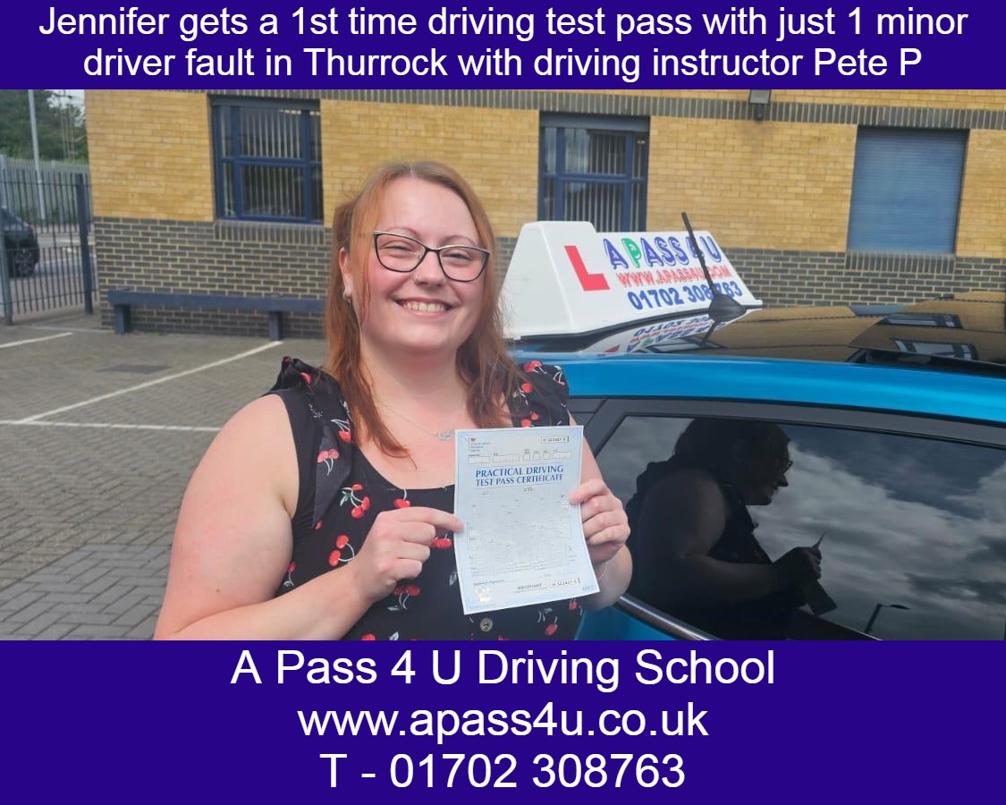 1 minor driver fault and a 1st time pass for Jennifer after learning to drive with our automatic driving instructor Mike M in Thurrock.