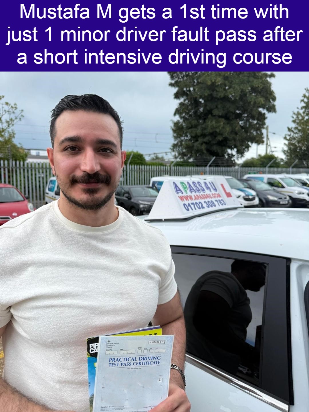 A brilliant pass for Mustafa after his driving course with driving instructor Damian in Southend on sea, Essex. Courses available across Essex