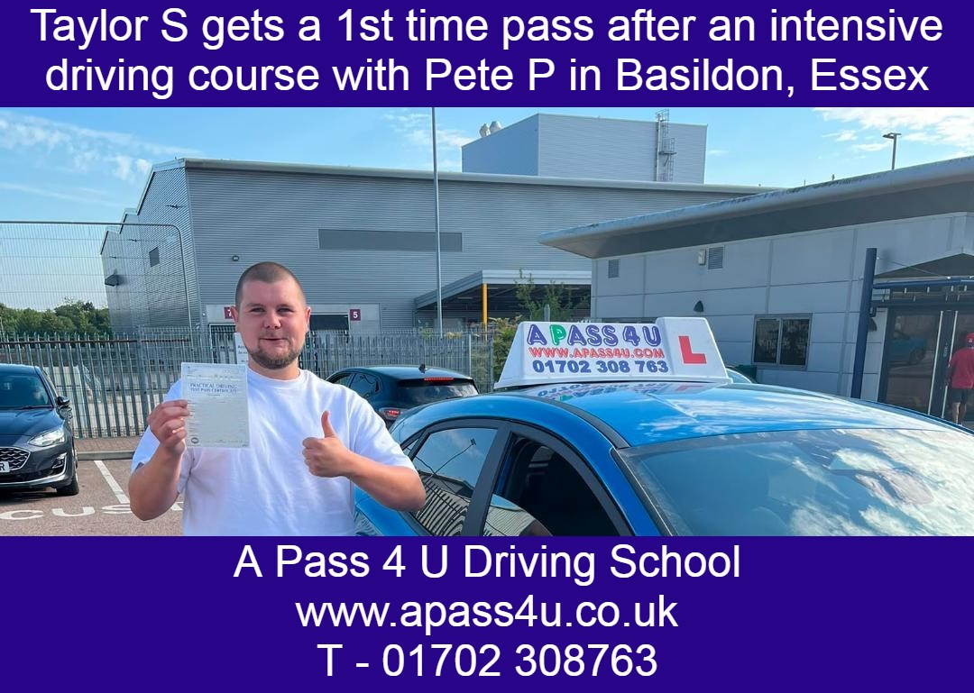 Taylor S gets his driving licence after a driving course with Pete P in Basildon. We have intensive courses and driving lessons across Essex.