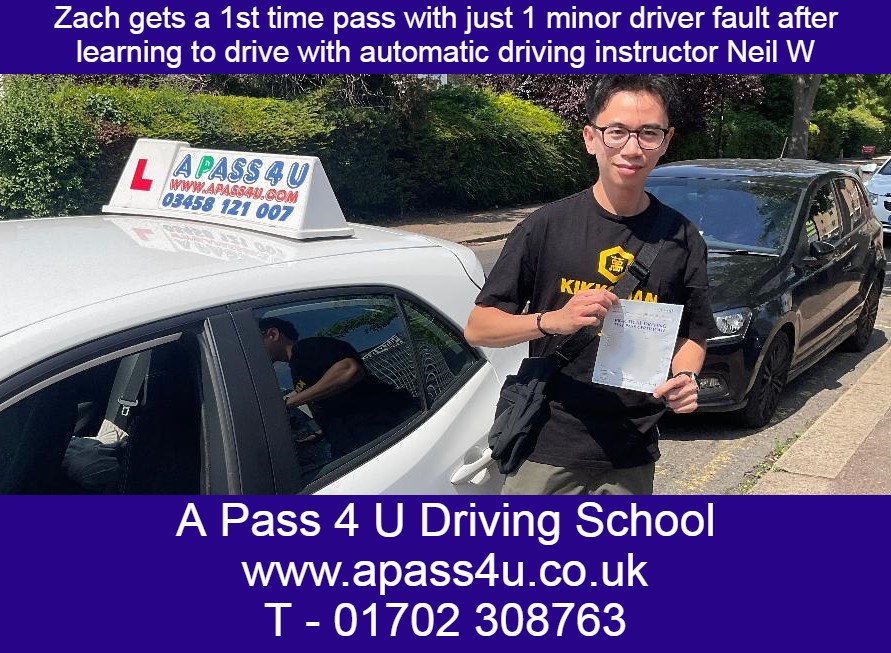 Zach gets a 1st time pass after automatic driving lessons with automatic driving instructor Neil W. Driving lessons across Essex.
