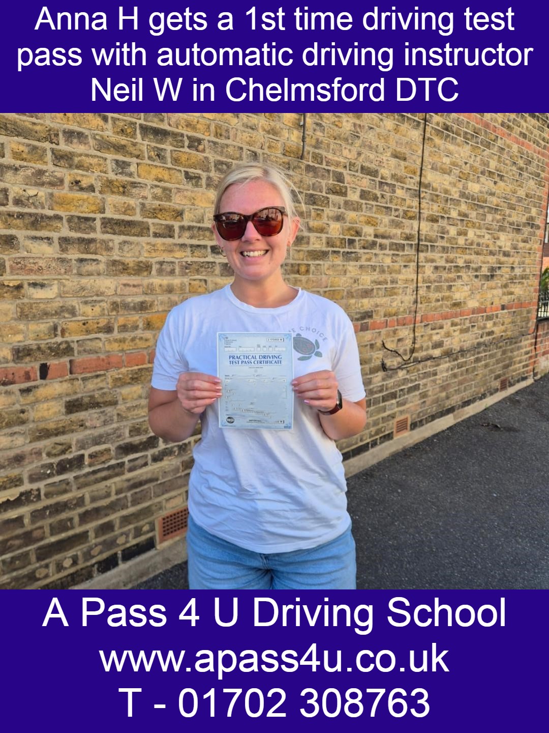 Driving Lessons get Anna H on the road in Chelmsford after her driving test at the Chelmsford DVSA driving test centre practical test.