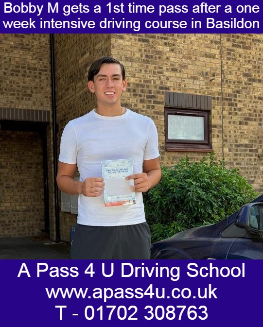 Bobby M gets a 1st time pass on 5 day driving course with driving instructor Ray W in Basildon, Essex. Driving Courses available now!