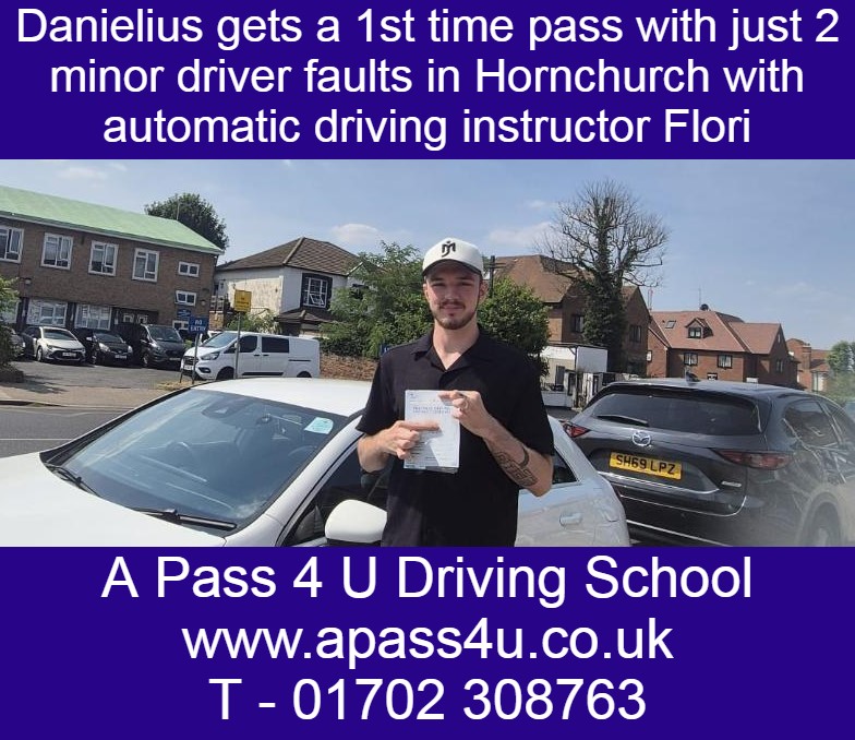 An almost perfect driving test pass for Danielius after an intensive driving course with automatic driving instructor Flori in Hornchurch.