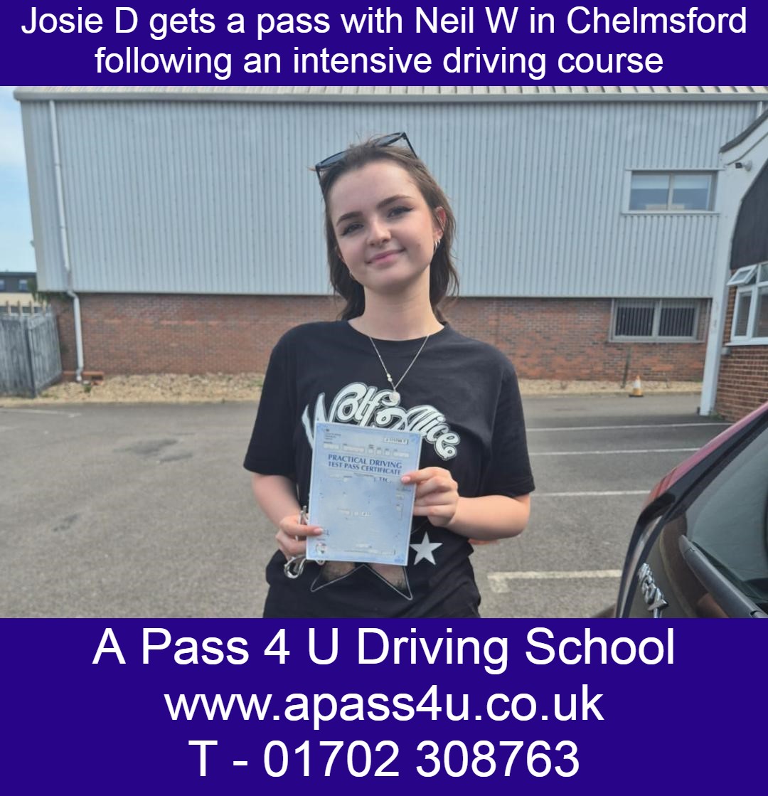 One week intensive driving course gets a pass for Josie D in Chelmsford with driving instructor Neil W. Driving Courses Essex.