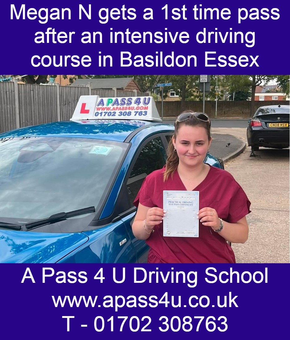 Megan N gets a pass after a short intensive driving course in Basildon, Essex, with driving instructor Pete P. Courses available now!