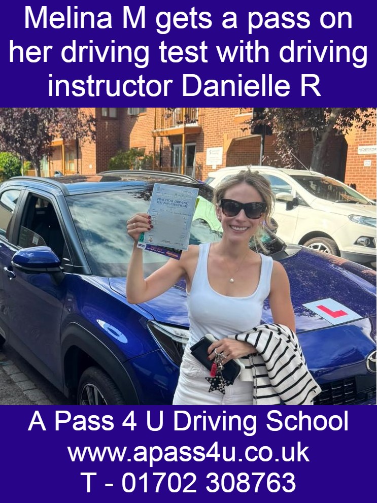 Melina gets a pass with automatic driving instructor Danielle R after automatic driving lessons in and around Southend, Essex.