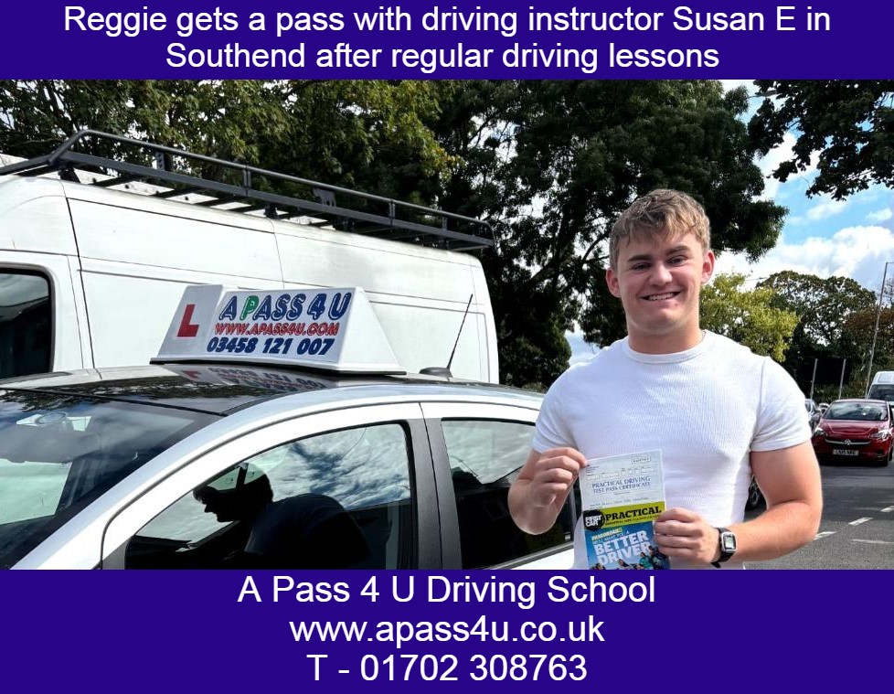 Reggie H gets a pass with Driving Instructor Susan E in Southend on Sea, Essex. Manual and Auto driving lessons in Southend.