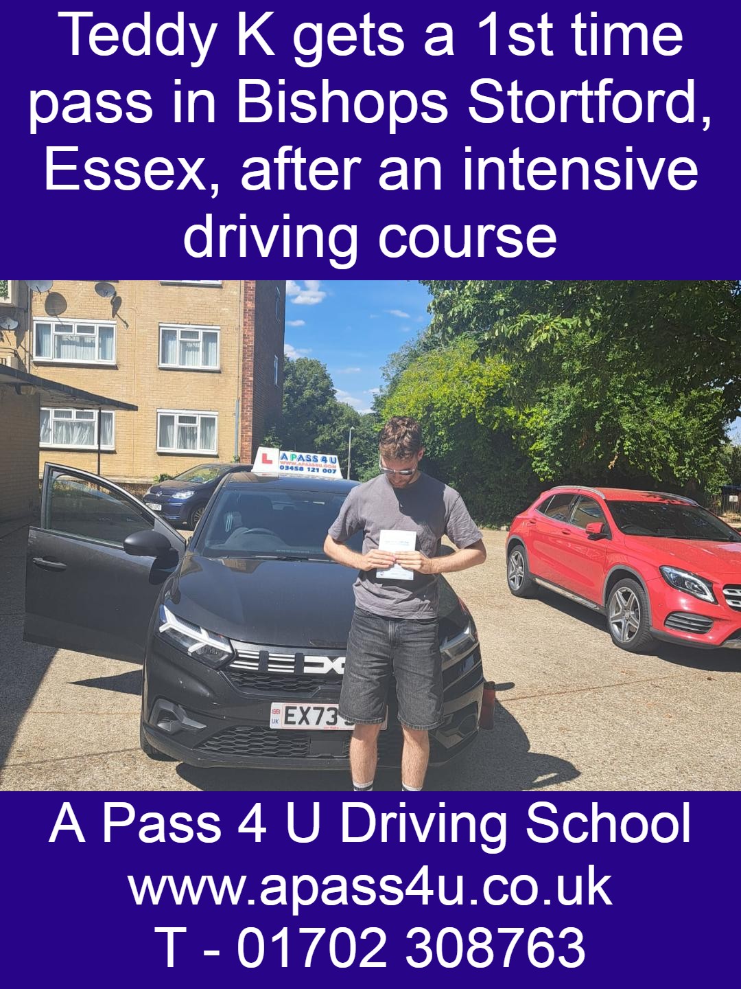 Teddy K gets a 1st time pass on his driving course in Bishops Stortford with driving instructor David P. Courses available in Harlow now!