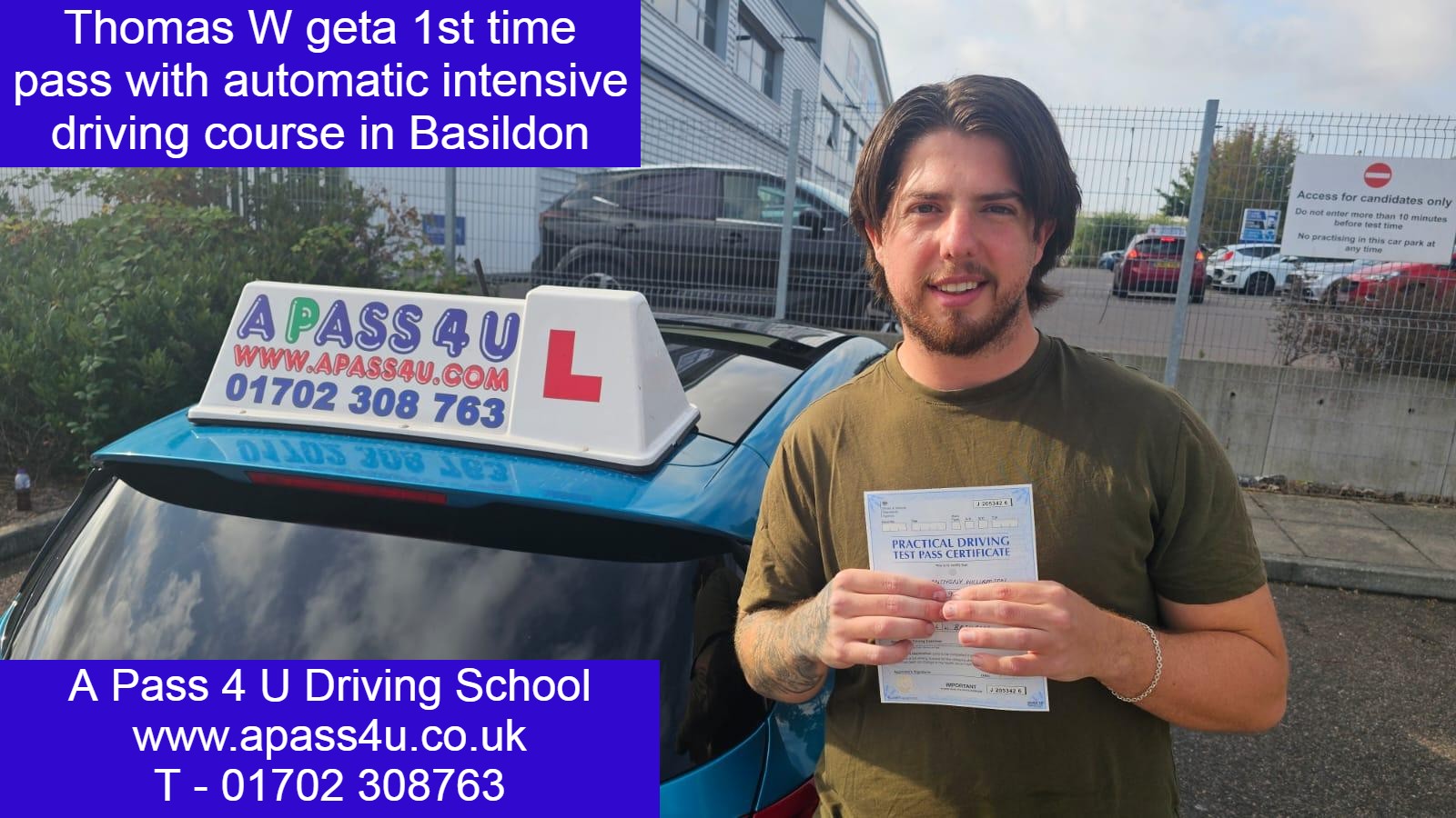 1st time pass for Thomas W after an intensive driving course with Mike M in Basildon, Essex. Driving Courses available now!