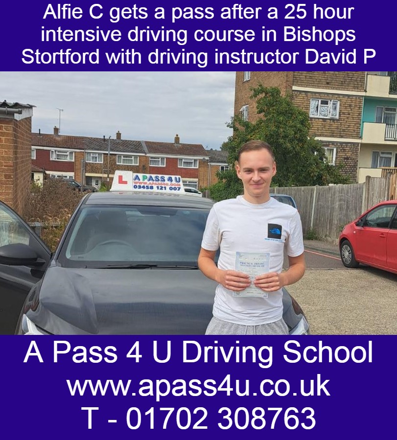 Alfie C gets a pass on an intensive driving course with driving instructor David P in Bishops Stortford. Driving Courses available in Essex.