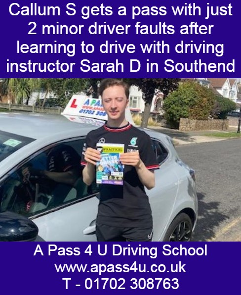 Callum S gets a 2 minor pass after learning with ADi Sarah D in Southend on Sea, Essex. Driving Lessons available now in Southend!