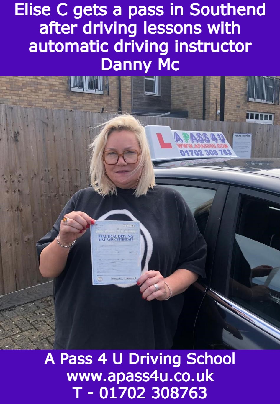 Elise C gets a pass after driving lessons with Danny Mc in Southend on Sea, Essex. Driving lessons available across Thurrrock, Basildon Now!