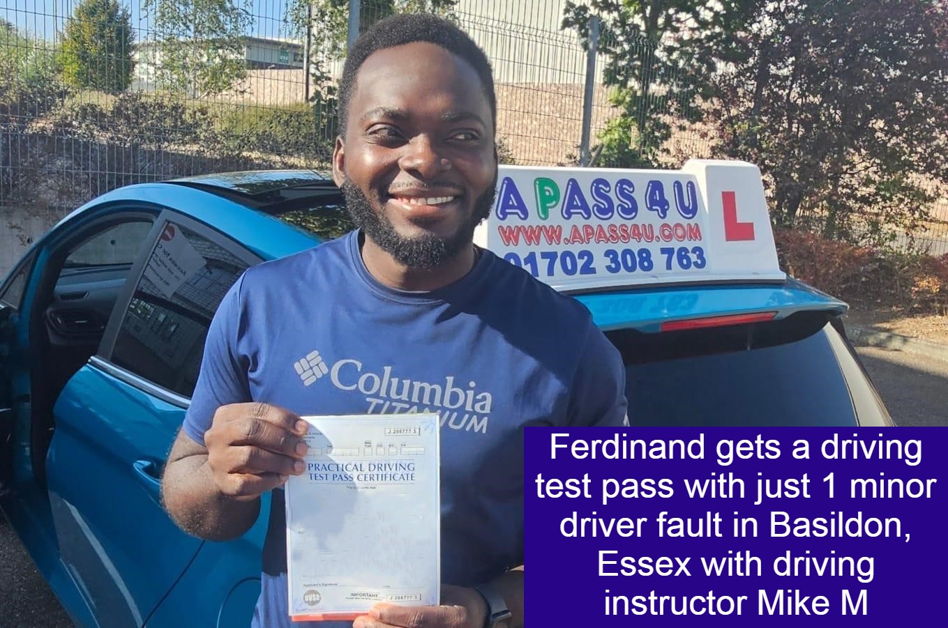 Ferdinand O gets a pass with 1 minor fault in Basildon with driving instructor Mike M after a one week intensive driving course.