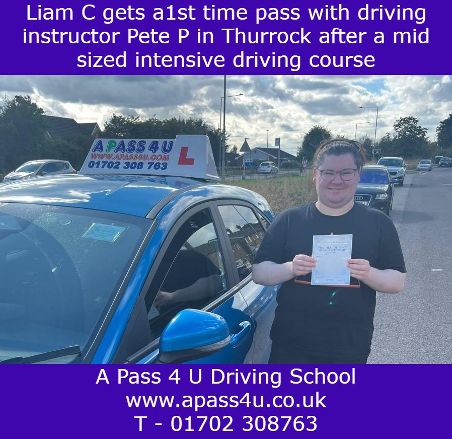 Liam C gets a 1st time pass after an intensive driving course in Thurrock with driving instructor Pete P. Driving Courses available now!
