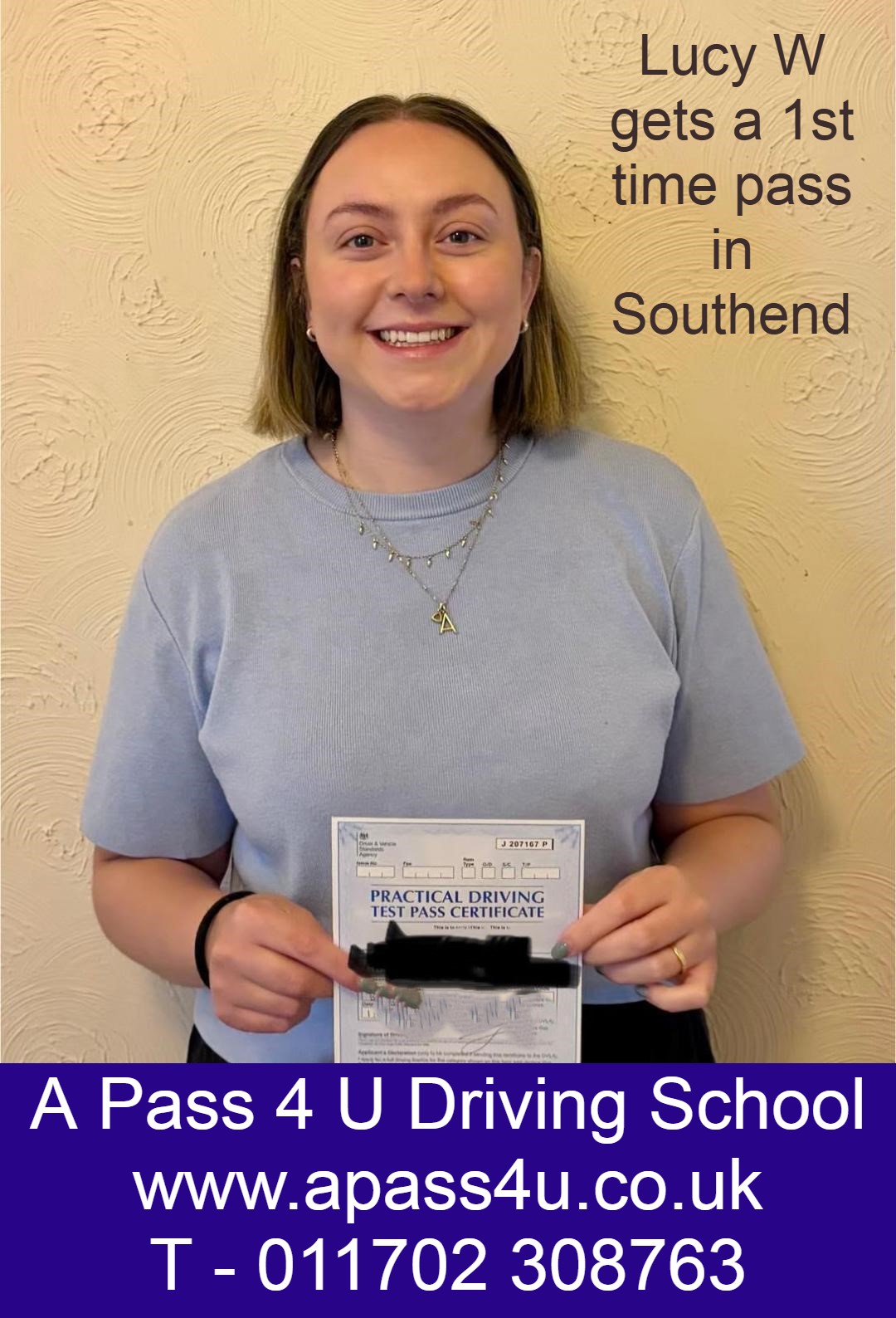 Lucy W gets a pass with automatic instructor Danielle R in Southend after a one week intensive driving course.
