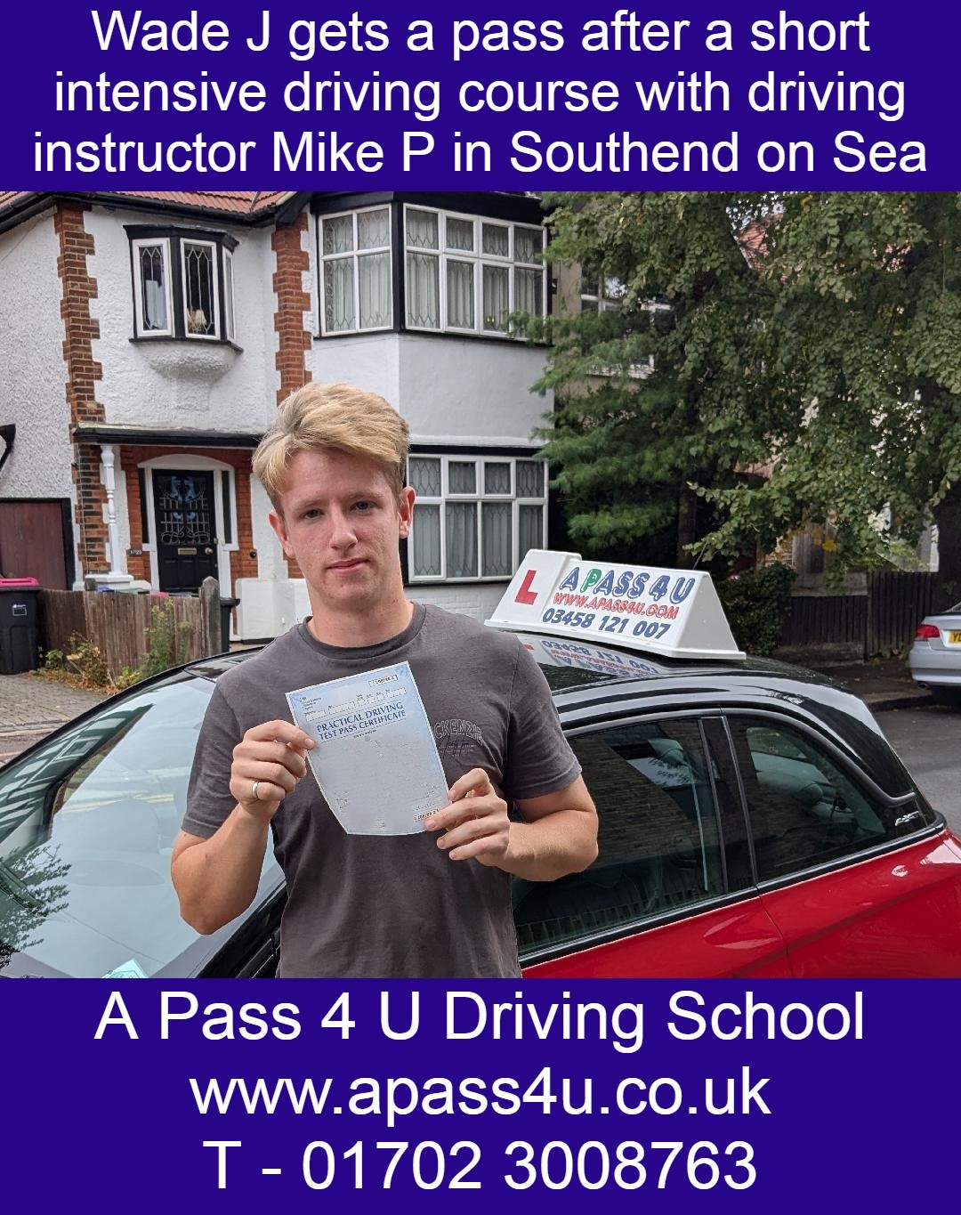 Wade J gets a pass on his intensive driving course in Southend on Sea, Essex with driving instructor Mike P. Driving Courses available now!