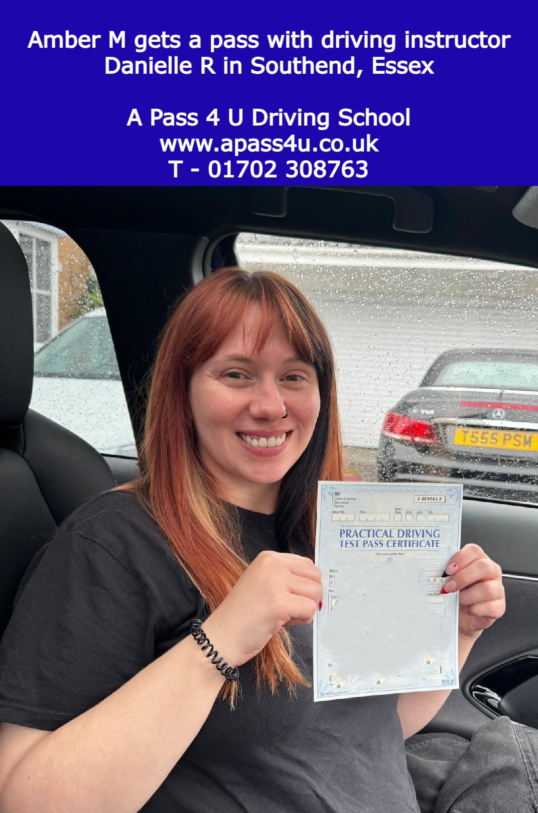 Amber M gets a pass with driving instructor Danielle R in Southend after a series of automatic driving lessons. Driving Lessons available now!