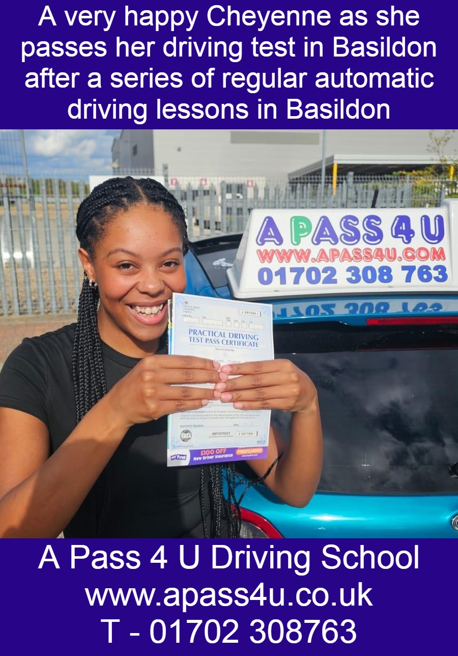 Cheyenne gets a pass after regular automatic driving lessons ion Basildon with automatic driving instructor Mike M. Lessons Available!