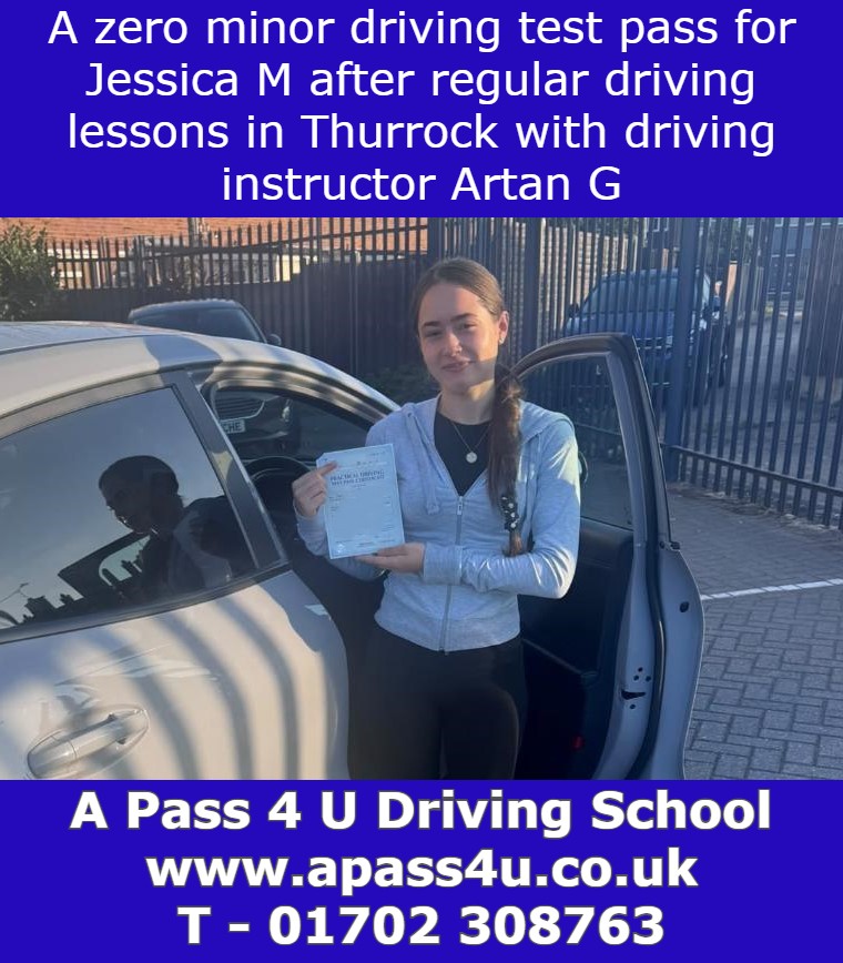 Jessica M gets a perfect driving test pass after learning to driving with driving instructor Artan G in Thurrock. Driving Lessons available!