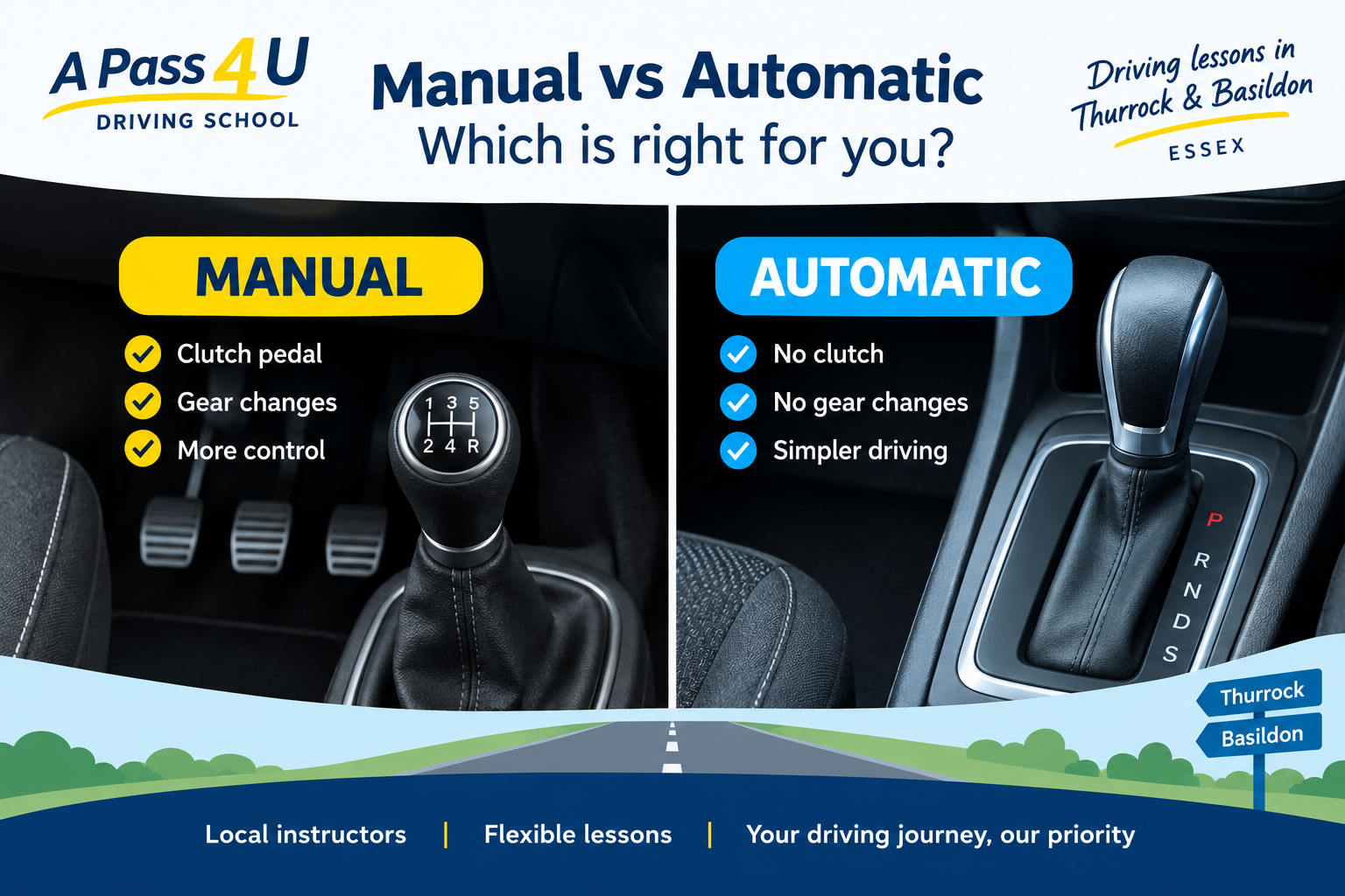 Learning to drive in a manual or automatic car, a decision you will need to make but which is best for you, you decide.