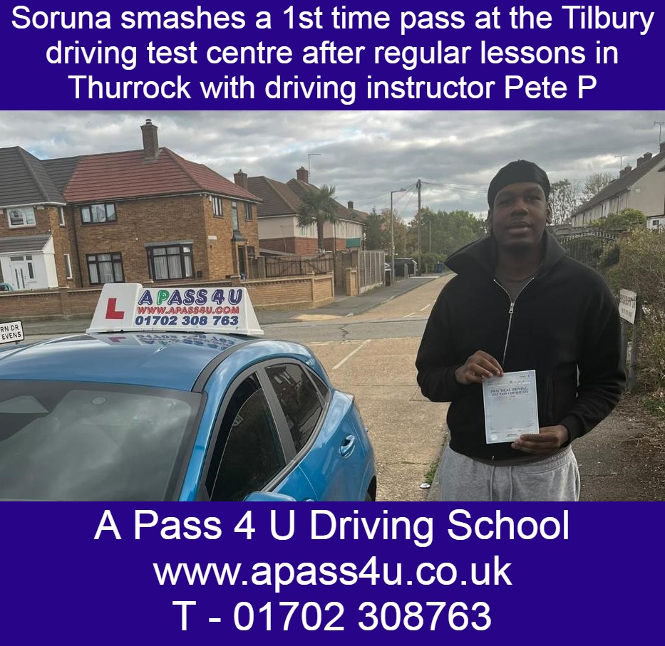 Soruna gets a 1st time pass after driving lessons with Pete P with one of highly qualified driving instructors in Thurrock.