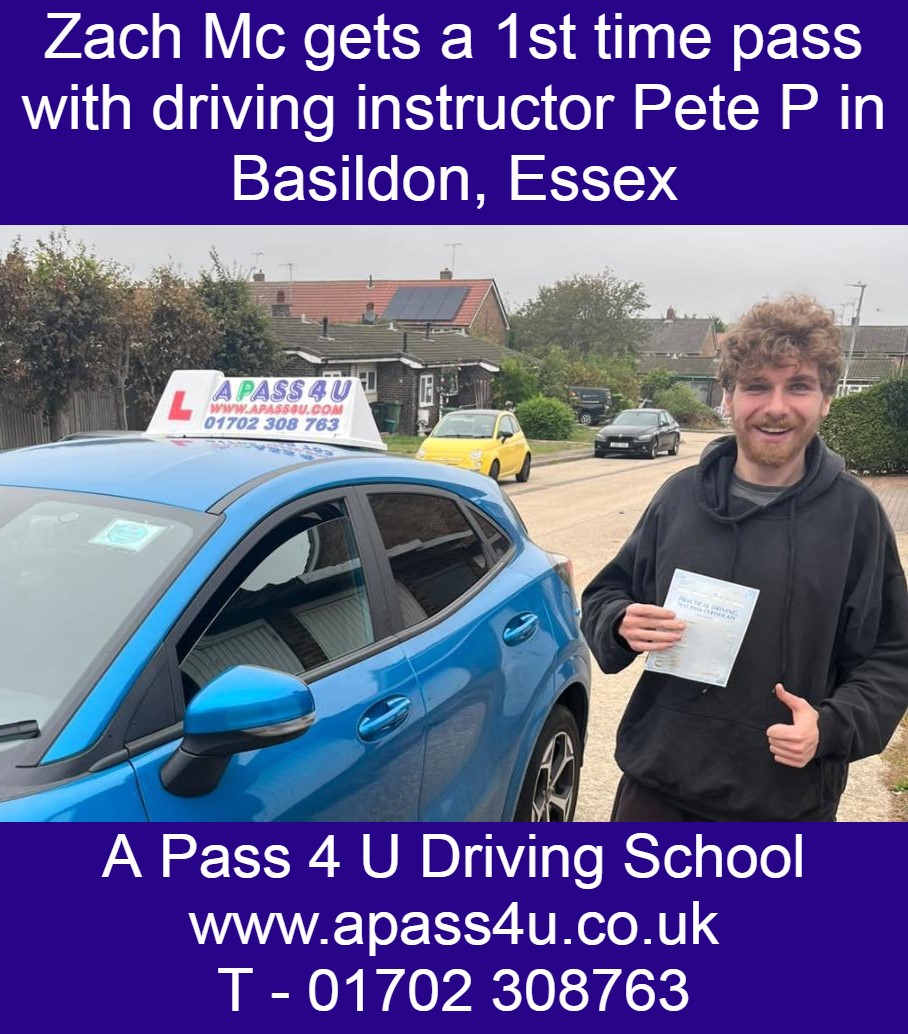 Zach Mc gets a 1st time pass with driving instructor Pete P in Basildon, Essex, after a series of regular driving lessons.